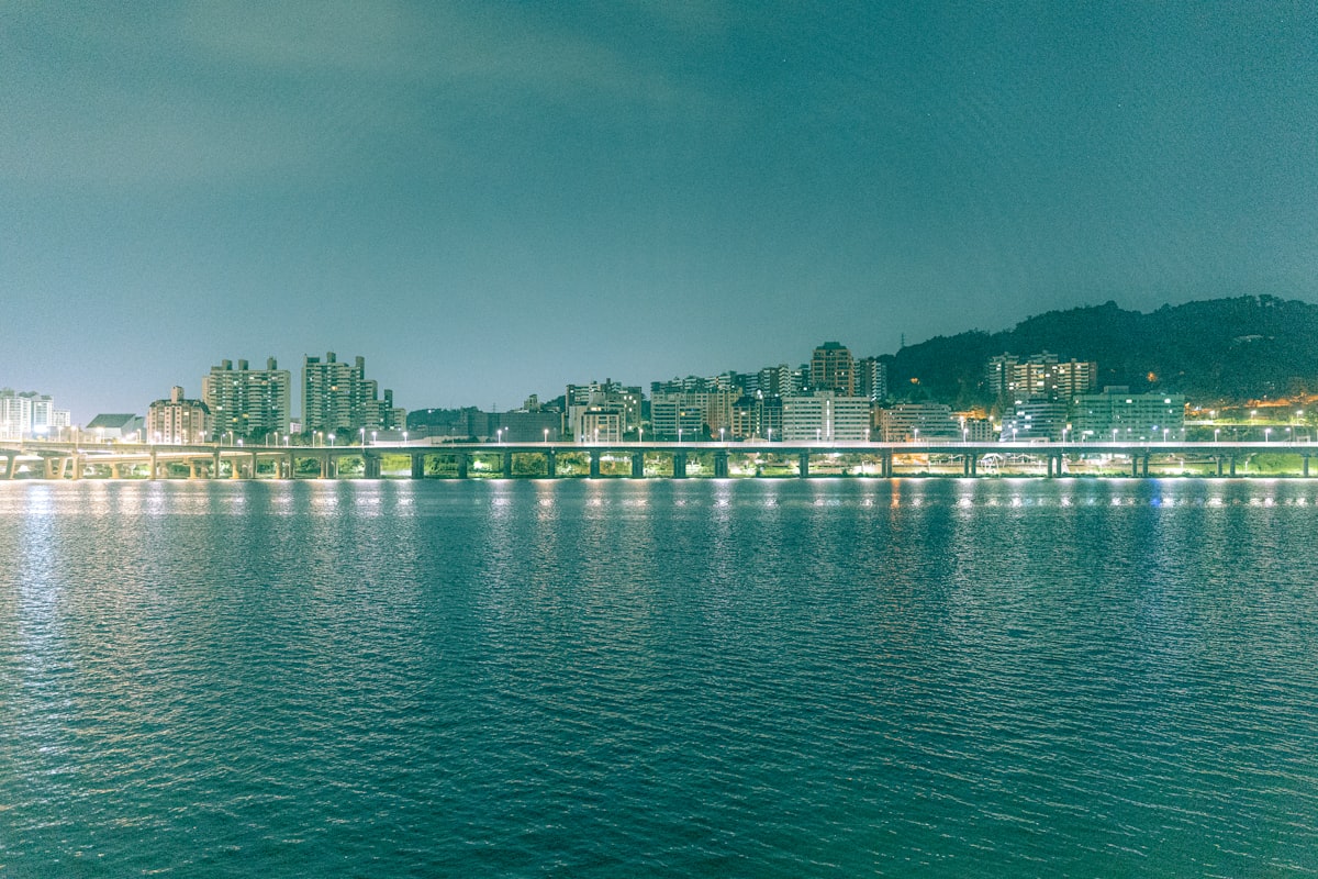 Han River Seoul at night with the city skyline