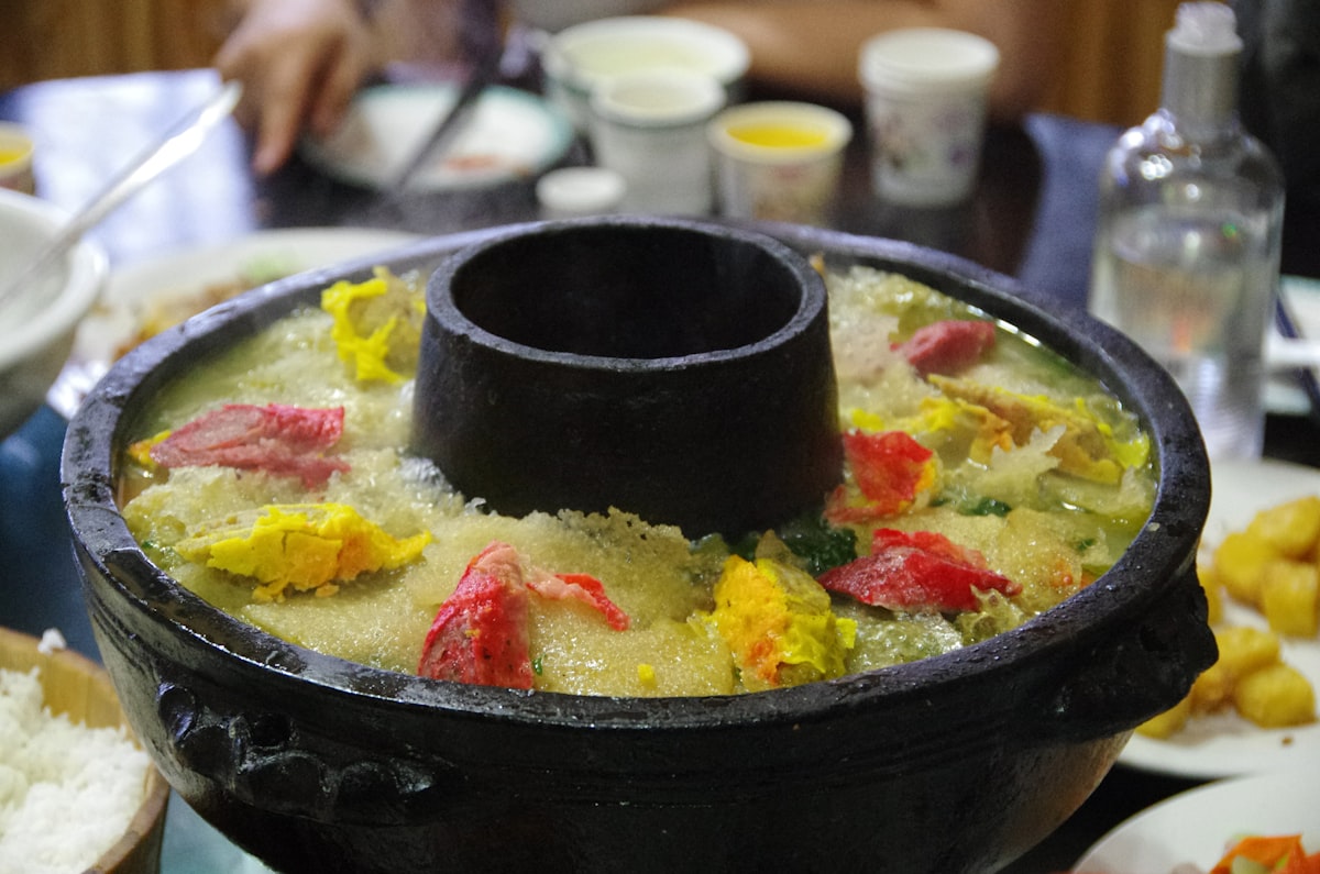 A clay pot of Korean ginseng chicken soup